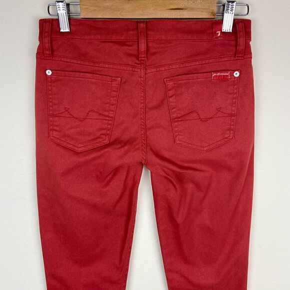 7 For All Mankind ‘The Skinny’ Mid-Rise Ankle Stretch Pant - Lipstick Red - Picture 7 of 8